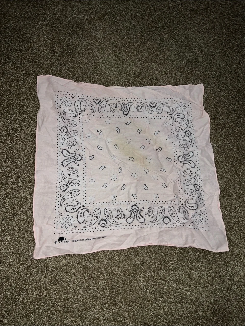 Elephant Vintage OG Shy Pink White Black Paisley Bandana Scarf